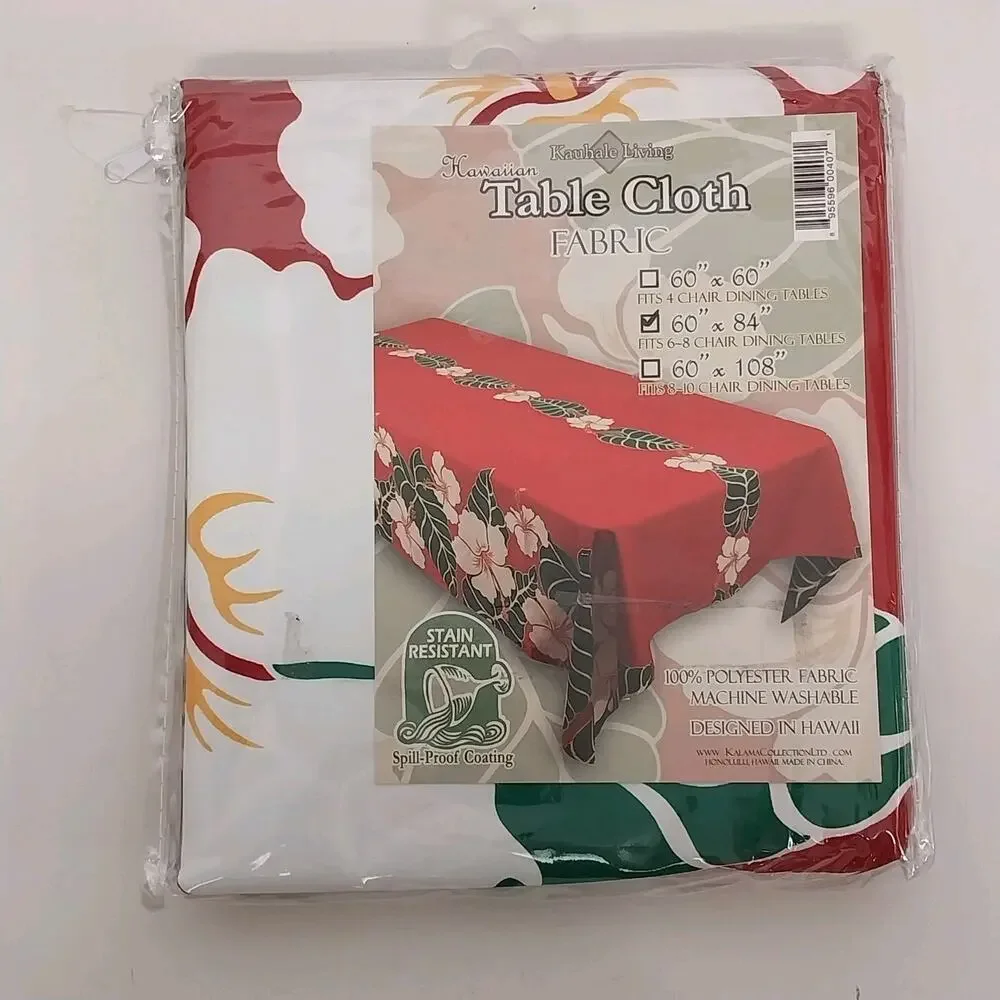 Kauhale Living Hawaiian Hibiscus Floral Tablecloth Red Green White 60
